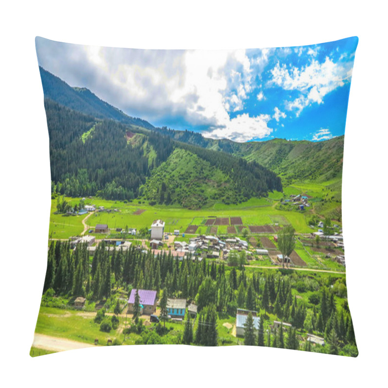 Personality  Jeti Oguz Resort Landscape With Forest Terskey Ala Too Mountain Range Car Road Track Kyrgyz Village Pillow Covers