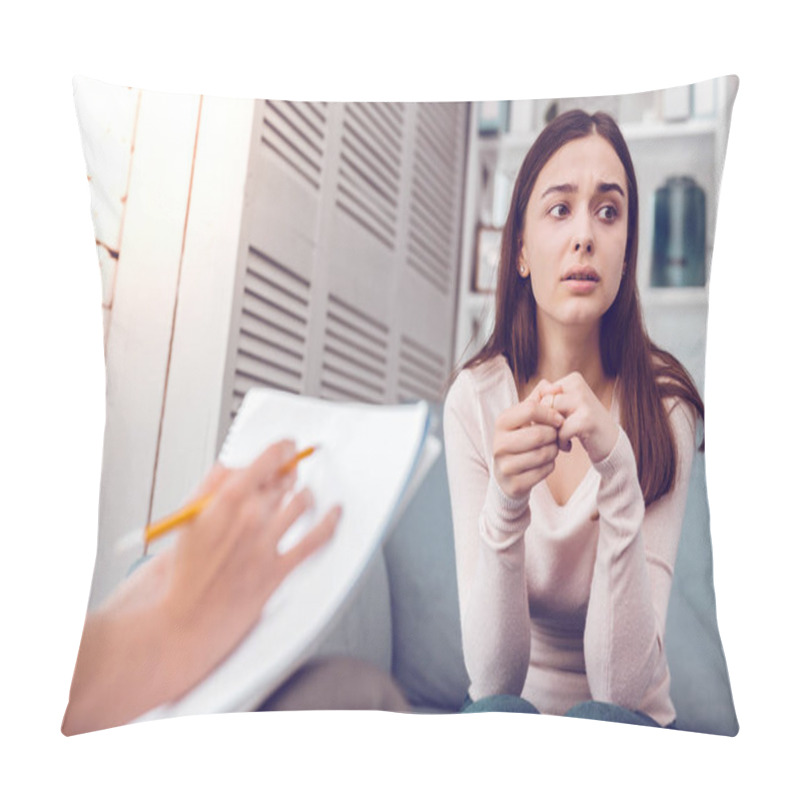 Personality  Charming Lady With Discussing Relationship Problems With A Psychologist Pillow Covers