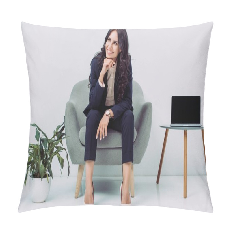 Personality  Businesswoman Sitting In Armchair Pillow Covers