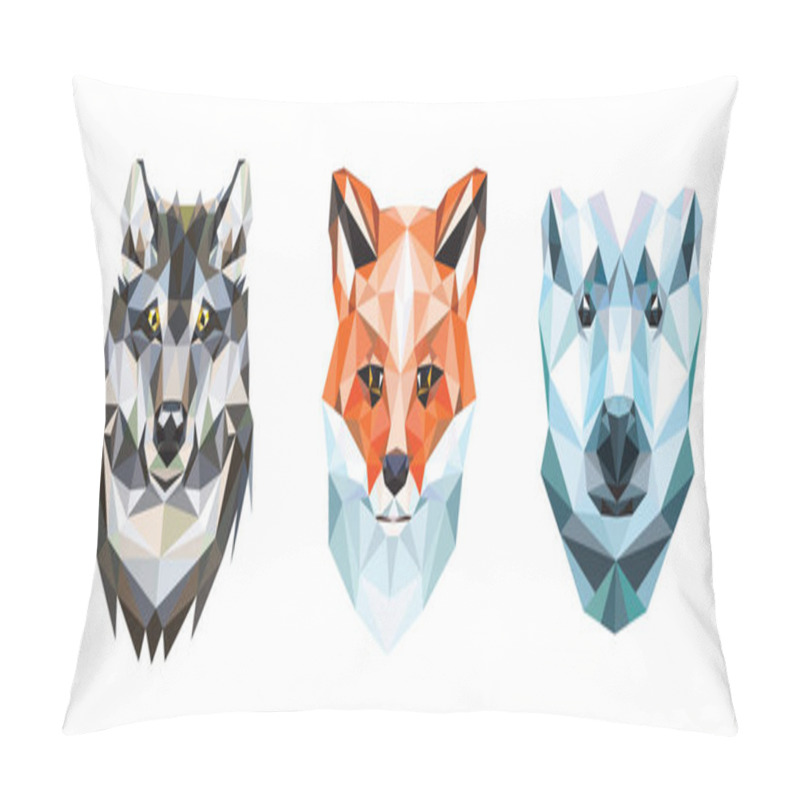 Personality  Polygonal Portraits Of Fox, Wolf And Polar Bear. Set Of Illustrations. Vector Graphics. Portrait Of Triangles. Pillow Covers