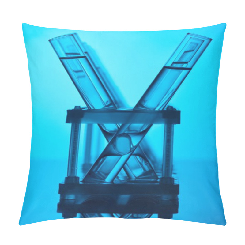 Personality  Rows Of Glass Tubes With Liquid On Stand On Blue Pillow Covers