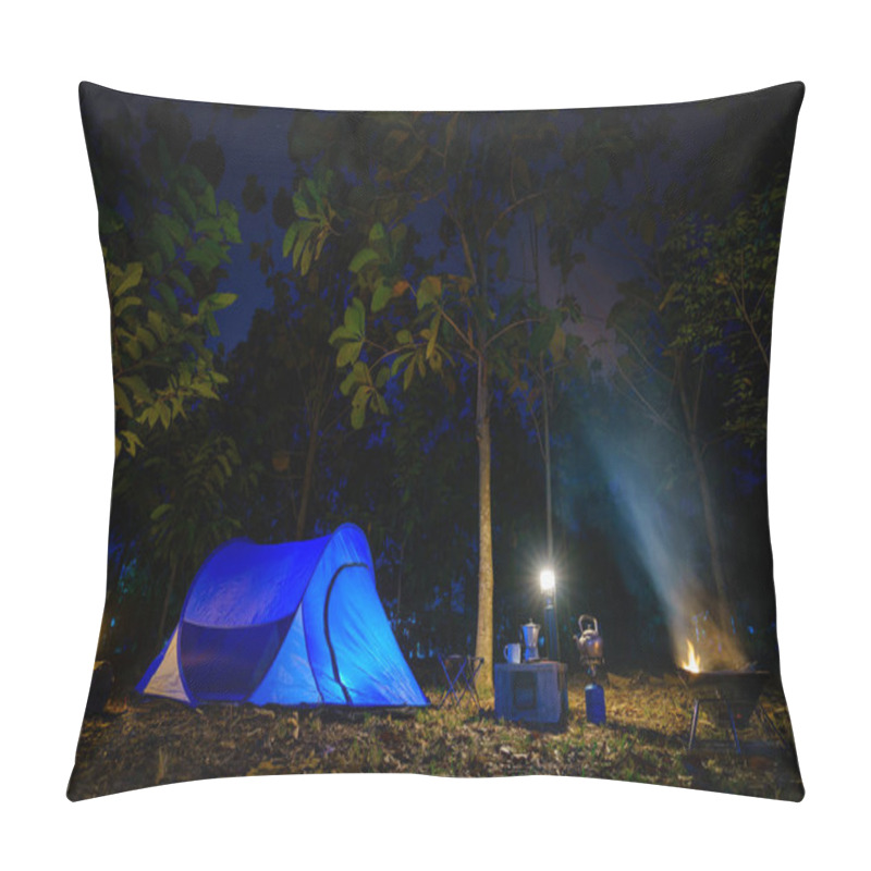 Personality  Camping Tent In The Forest, Falling Leaves In Winter With Outdoor Coffee-making Facilities In A Forest Camping Area Pillow Covers