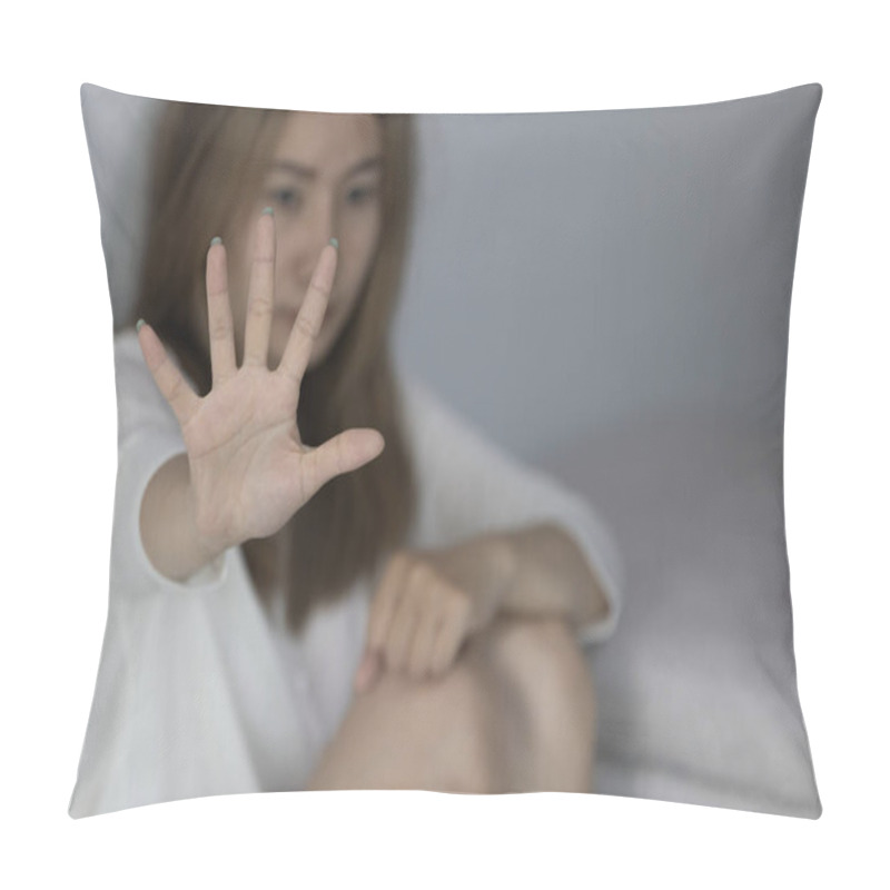 Personality  The Idea Of Stopping Violence Against Women, Domestic Violence. Copy Space. Pillow Covers