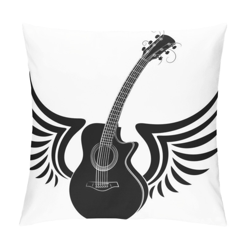 Personality  Sketch Of A Classical Variety Guitar With Wings. Pillow Covers