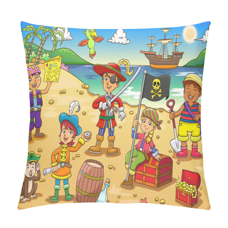 Personality  Illustration Of Pirate Child Cartoon. Pillow Covers