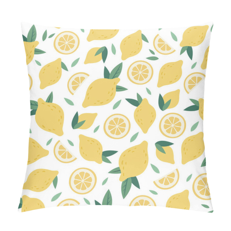 Personality  Citrus Seamless Pattern. Lemon Cartoon Funny Hand Drawn Graphics, Decorative Doodle Print With Juicy Citrus, Fresh Lemons And Green Leaves Vector Background Illustration Pillow Covers