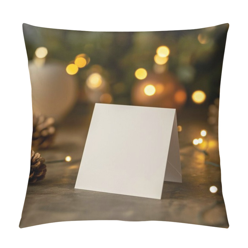 Personality  Blank Greeting Card With Festive Background Of Lights And Pine Cones. Pillow Covers