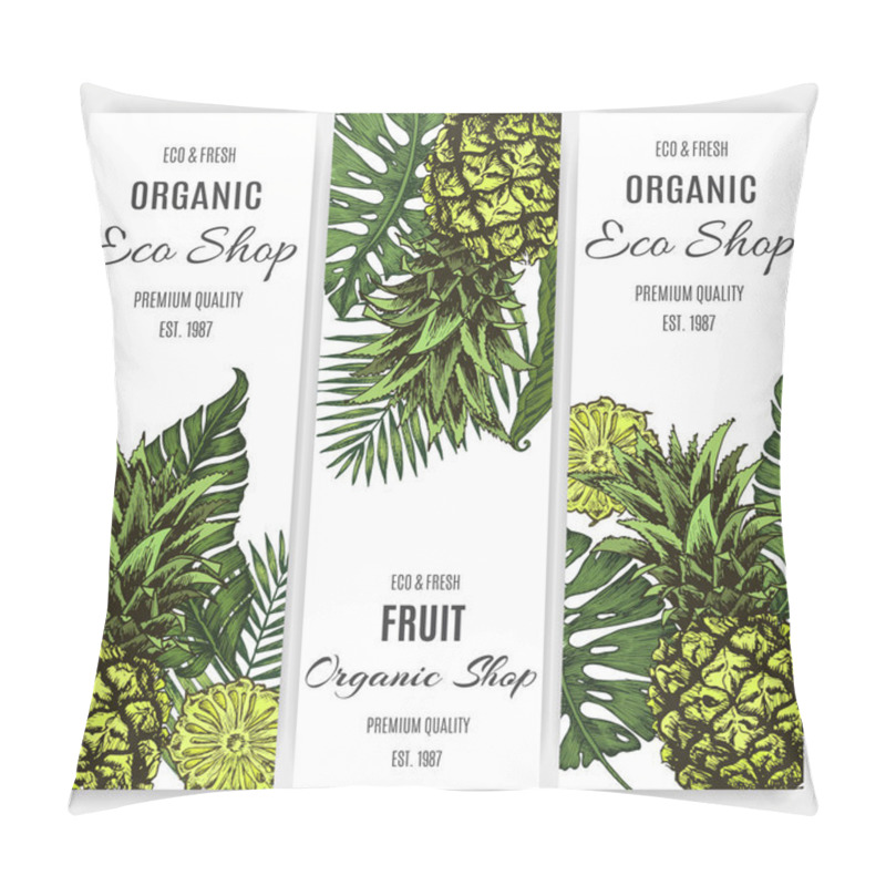 Personality  Set For Eco Store With Pineapples And Palm Leaves. Pillow Covers