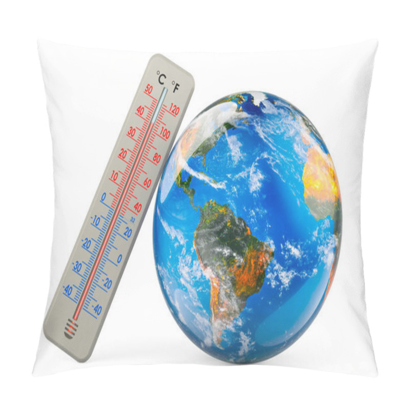 Personality  Thermometer With Earth Globe. 3D Rendering Isolated On White Background Pillow Covers