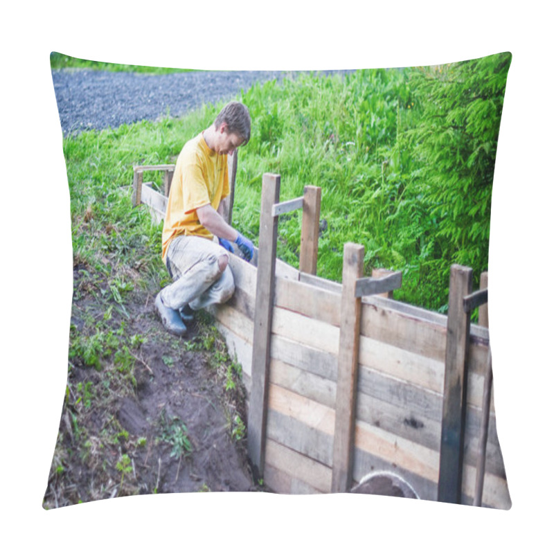 Personality  Laying Formwork, Concrete Beams For The Construction Of The Fence. Pillow Covers