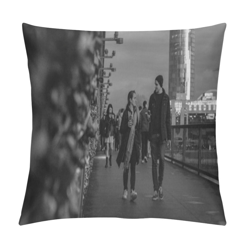 Personality  Cologne, Germany - October 27, 2023: Beneath The Towering Arches Of Hohenzollern Bridge, People Gather And Wander. A Train Quietly Passes In The Background, While The Bridges Intricate Steel Construction Contrasts With The Energy Of Pedestrians. Pillow Covers