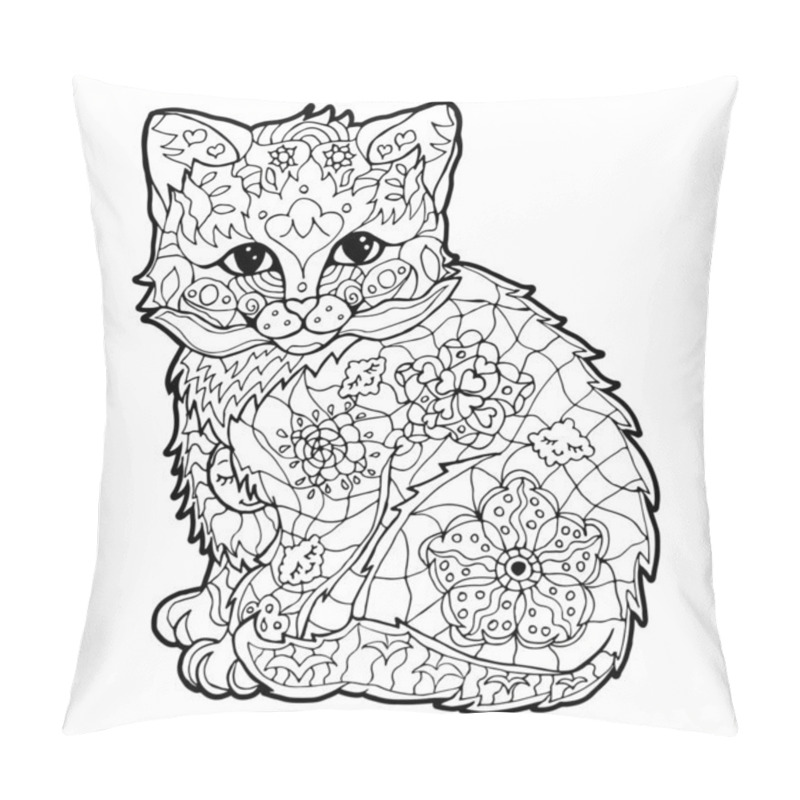 Personality  Illustration With Hand Drawn Cat With Doodles. Pillow Covers