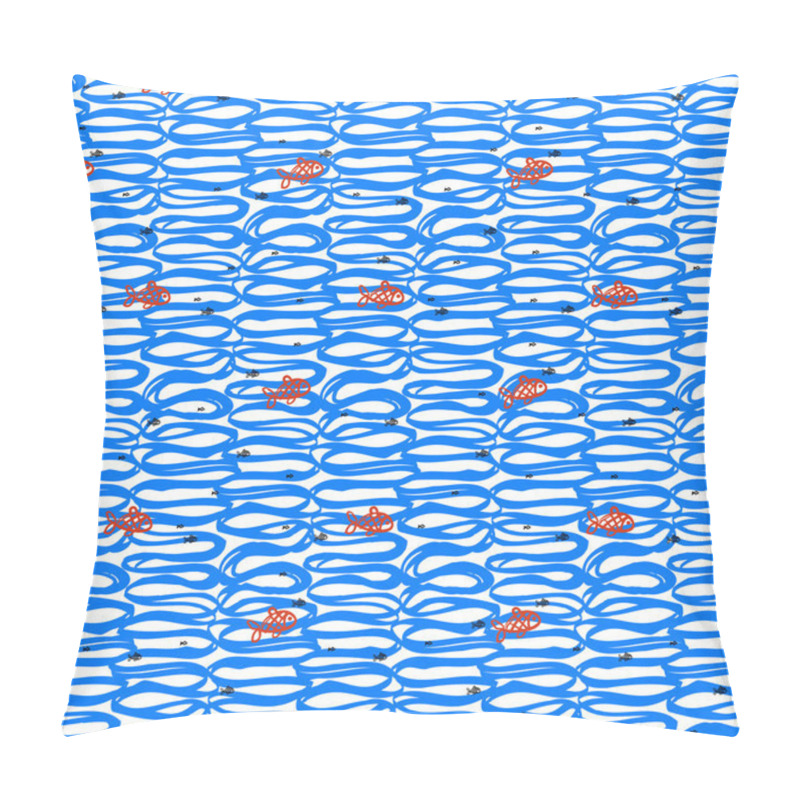 Personality  Nautical Pattern With Doode Waves And Fishes Pillow Covers