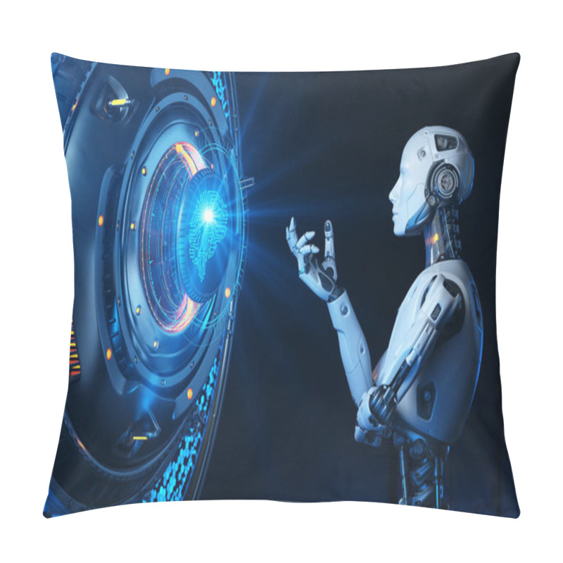 Personality  Human Like Robot Talking To Artificial Intelligence. Concept. 3D Illustration Pillow Covers