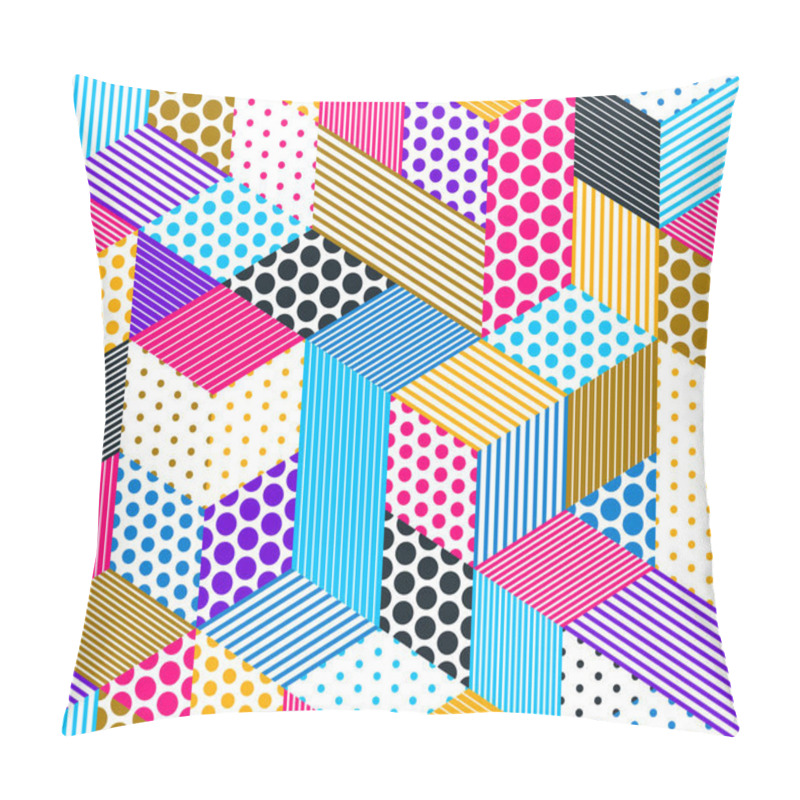 Personality  Dotted Geometric 3D Seamless Pattern With Cubes, Dotty And Lined Boxes Blocks Vector Background, Architecture And Construction, Wallpaper Design. Pillow Covers