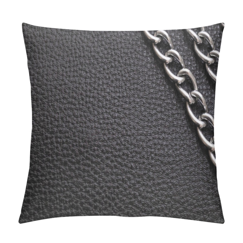 Personality  Metal Silver Chains On Luxury Black Leather Texture. Pillow Covers