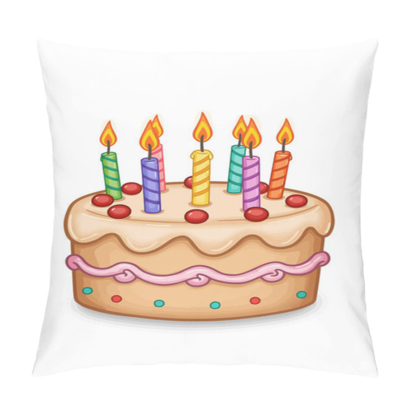 Personality  Birthday Cake With Candles Clipart. A Cheerful Cartoon Birthday Cake With Lit Candles And Colorful Decorations. Pillow Covers