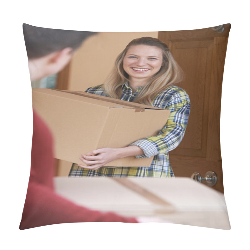 Personality  Young Couple Moving In To New Home Together Pillow Covers