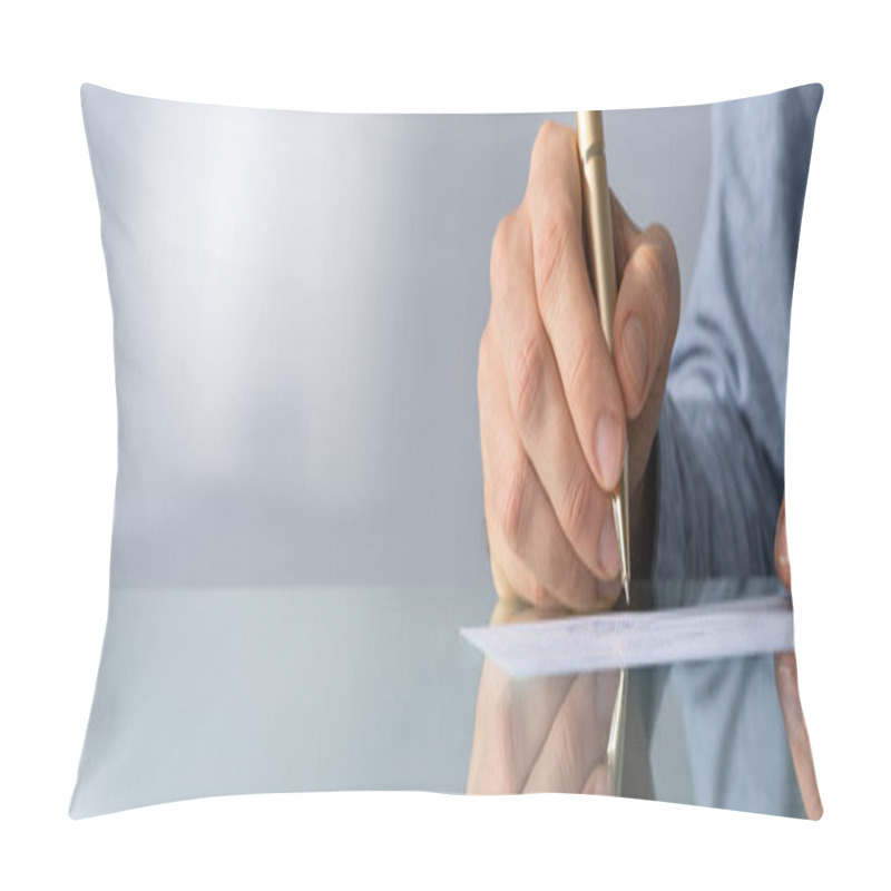 Personality  A Male Hand Filling Out The Amount On A Cheque Pillow Covers