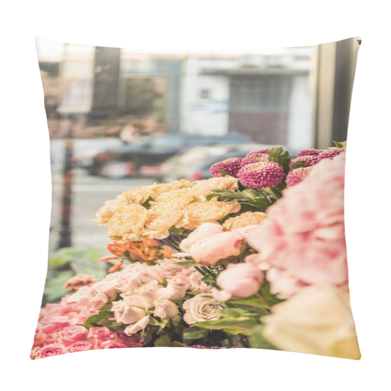 Personality  Beautiful Yellow Roses And Chrysanthemums At Flower Shop Pillow Covers