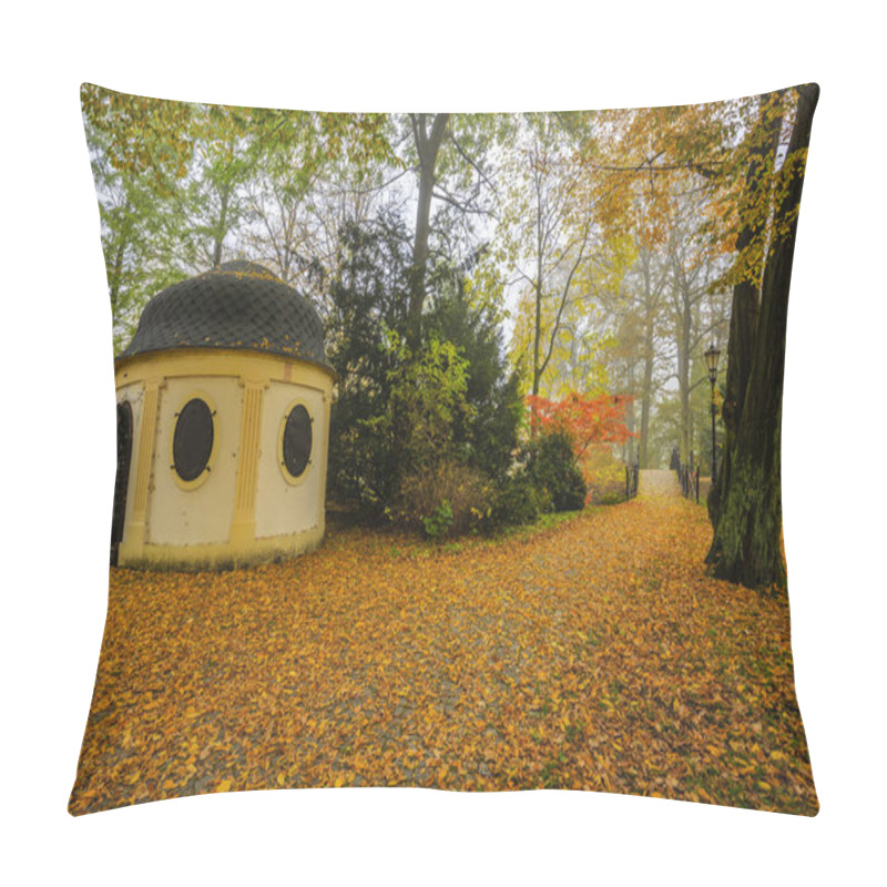 Personality  Scenic View Of Misty Autumn Landscape With Beautiful Old Bridge  Pillow Covers