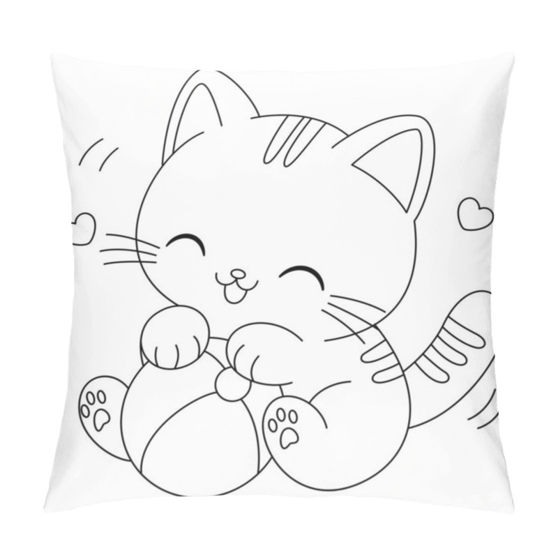 Personality  Coloring Page Of Cute Cats Is Playing With Ball. Graphic Elements For Kids. Cartoon Hand Drawn Style. Pillow Covers