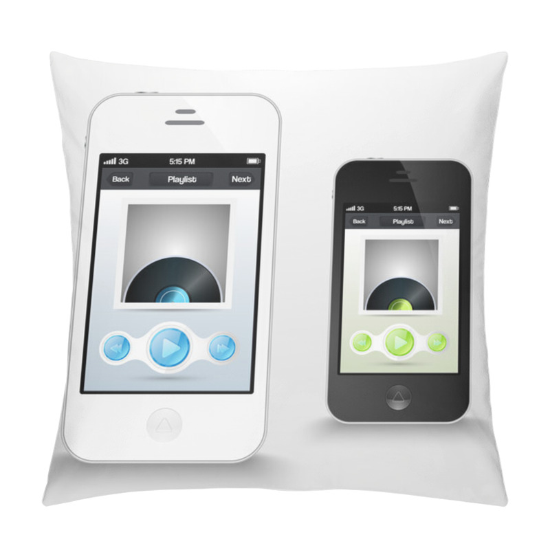 Personality  Two Smartphones With Media Player On Screen. Vector Illustrations. Pillow Covers