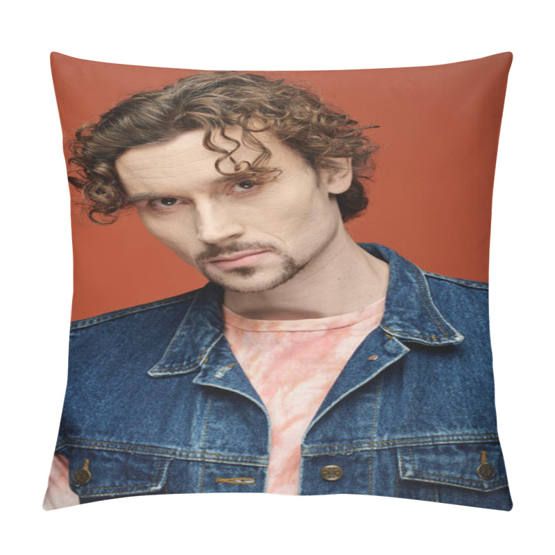 Personality  A Handsome Man Exudes Emotion While Posing Amid A Lively Backdrop. Pillow Covers