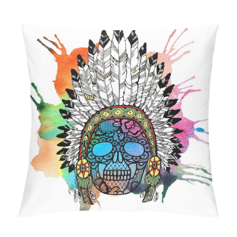 Personality  Lacy Human Skull In Native American Indian Pillow Covers