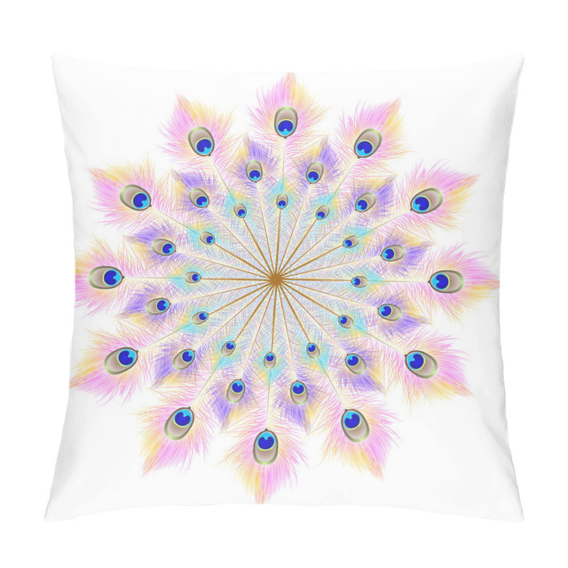 Personality  Beautiful Card With Feather Peacock. Card Of Mandala. Bright Illustration. Pattern Kaleidoscope, India. Vector Illustration. EPS 10 Pillow Covers