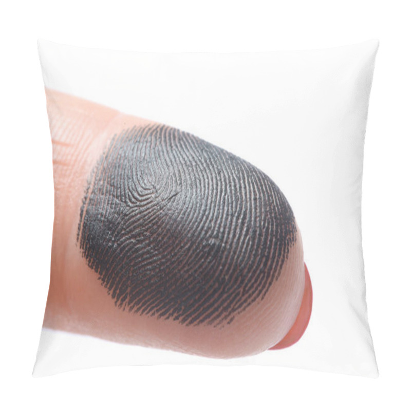 Personality  Closeup View Of Human Finger Covered With Black Ink On White Background Pillow Covers