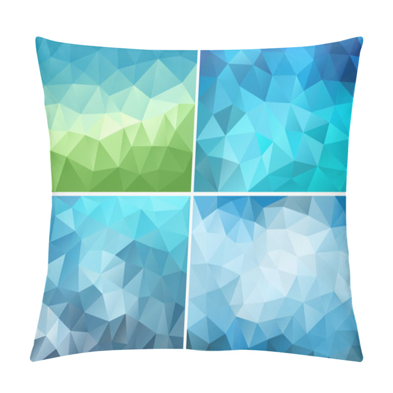 Personality  Blue And Green Low Poly Backgrounds, Vector Set Pillow Covers