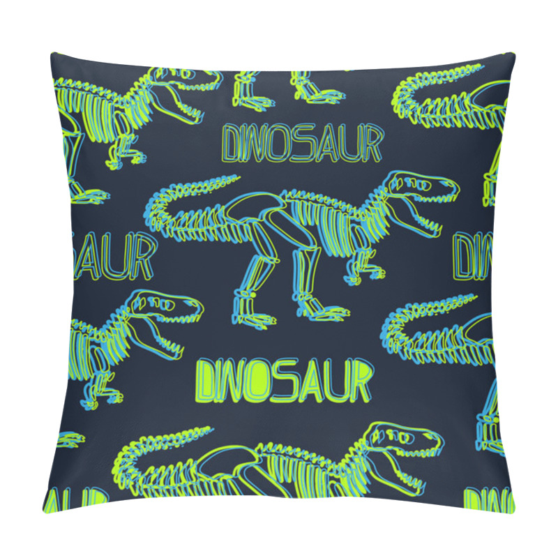 Personality  Seamless Neon Dino Pattern, Print For T-shirts, Textiles, Wrapping Paper, Web. Original Design With T-rex, Dinosaur. Grunge Design For Boys And Girls Pillow Covers