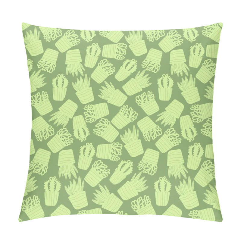 Personality  Camouflage. Seamless Pattern With Silhouette Potted Plants Cactuses, Succulents In Doodle Style Isolated . Vector Illustration Pillow Covers