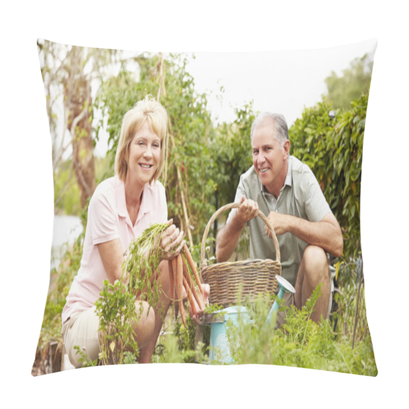 Personality  Senior Couple Working On Allotment Pillow Covers