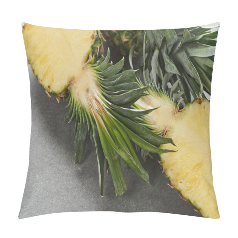 Personality  Halves Of Ripe Yellow Pineapple On Grey Background  Pillow Covers