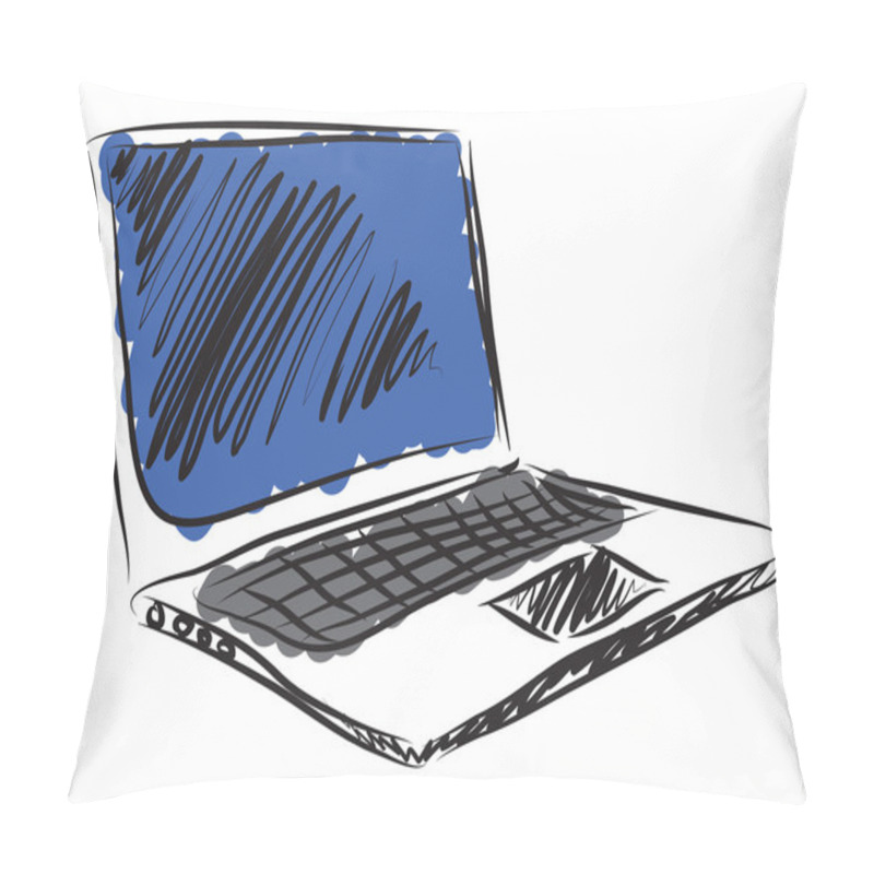 Personality  Laptop Hand Drawn Computer Illustration Pillow Covers