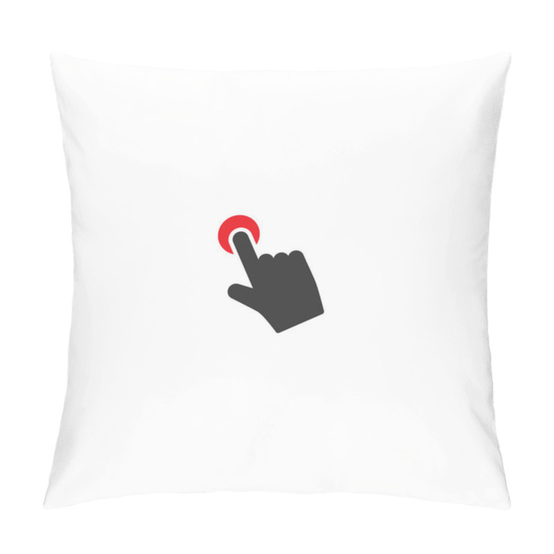 Personality  Click Or Push The Button Pictogram. Black Pointing Hand With Red Button. Isolated On White. Flat Cursor Icon. Vector Illustration. Point Out Sign. Pillow Covers