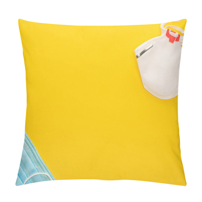 Personality  Top View Of Medical And Safety Masks On Yellow Background Pillow Covers