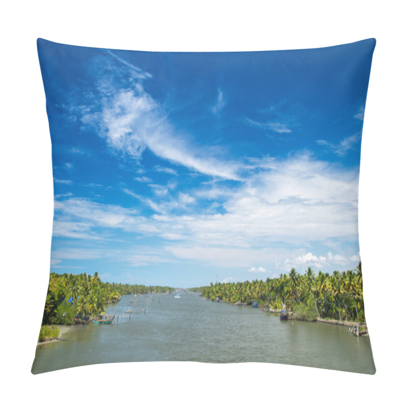 Personality  Palm Trees Along Canal Of Kerala Backwaters In India Pillow Covers