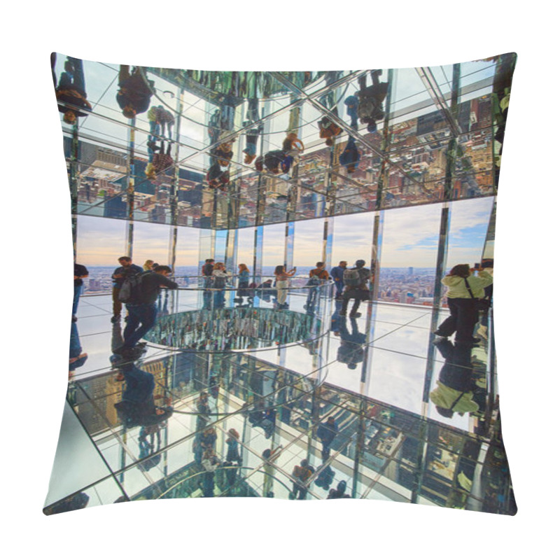 Personality  Image Of Tourists In Summit One Reflection Mirror Rooms Overlooking New York City Skyline Pillow Covers