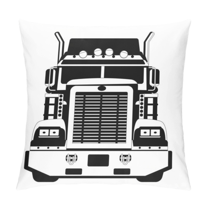 Personality  Semi Truck, Front View, Vector Illustration, Black Lining Pillow Covers