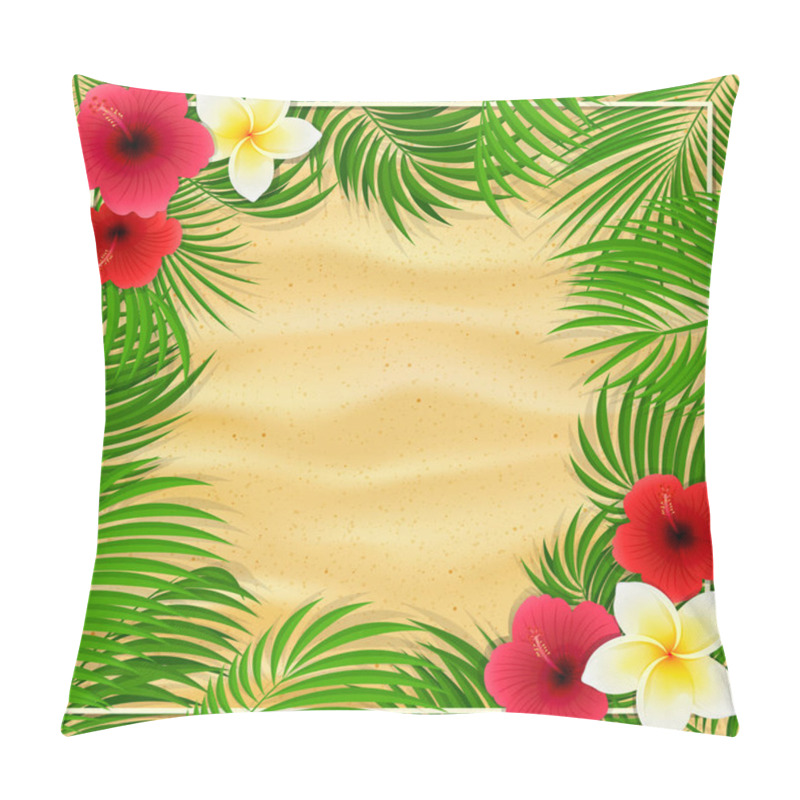 Personality  Hawaiian Flowers And Palm Leaves On Sandy Background Pillow Covers