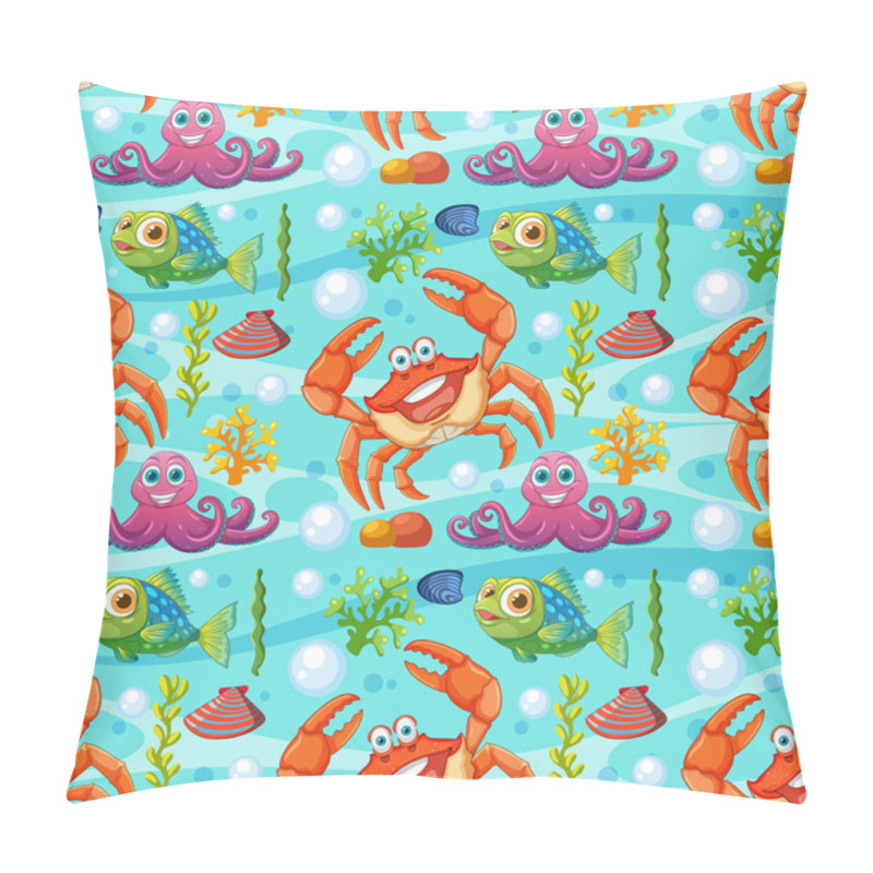 Personality  Vibrant Sea Life Illustration With Crabs And Fish Pillow Covers