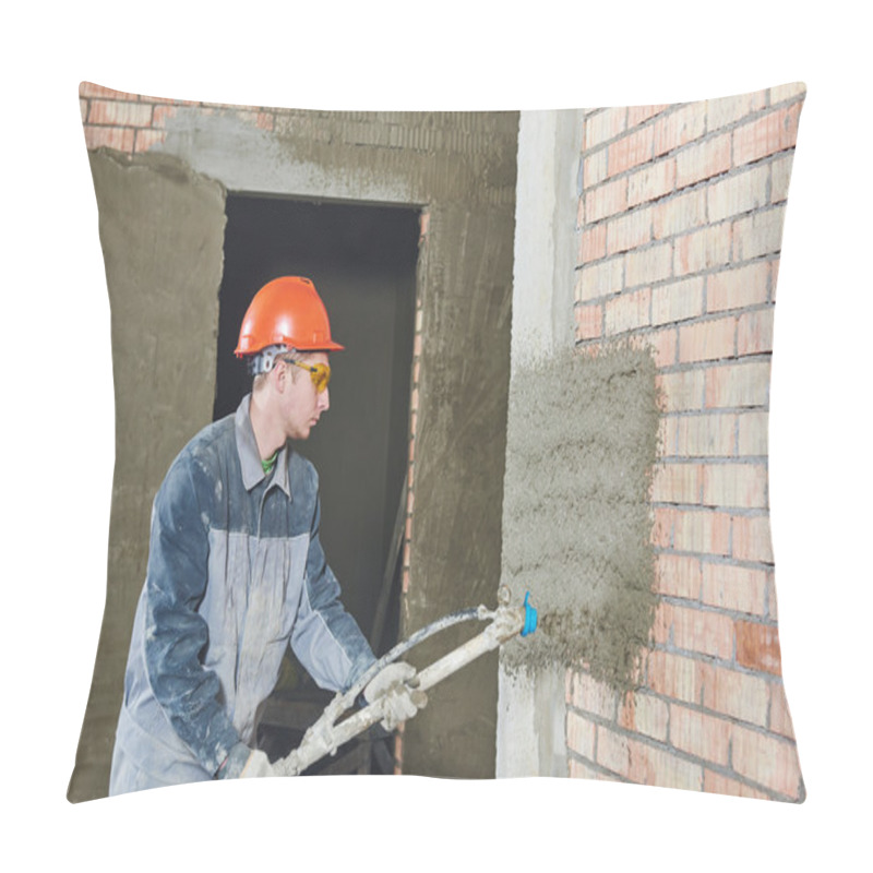 Personality  Plasterer Spraying Plaster On Wall Pillow Covers