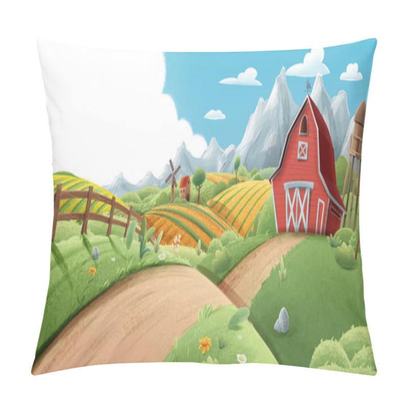 Personality  Illustrated Landscape Of A Farm For Background Pillow Covers