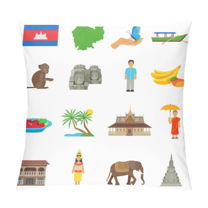 Personality  Cambodia Culture Flat Icons Set Pillow Covers