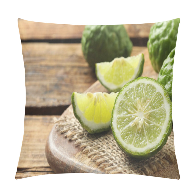 Personality  Fresh Ripe Bergamot Fruits On Wooden Table, Space For Text Pillow Covers