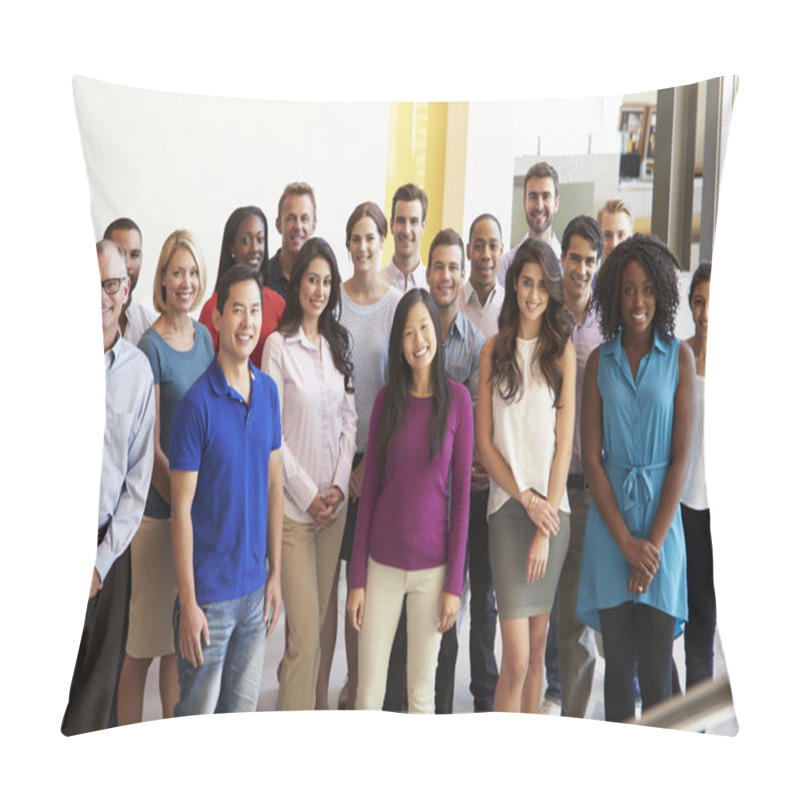 Personality  Portrait Of Multi-Cultural Office Staff Standing In Lobby Pillow Covers