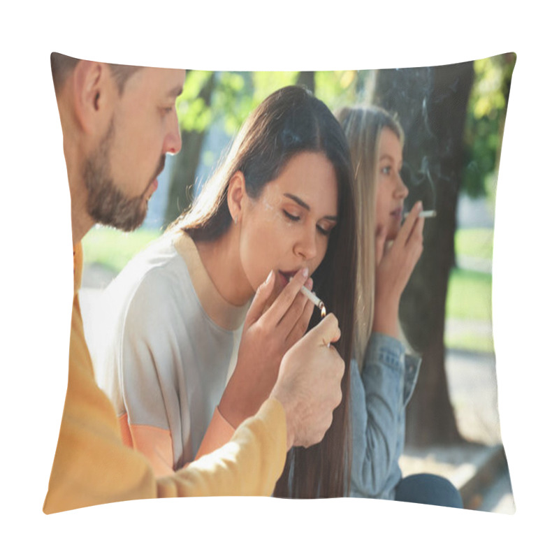 Personality  People Smoking Cigarettes Outdoors On Sunny Day Pillow Covers